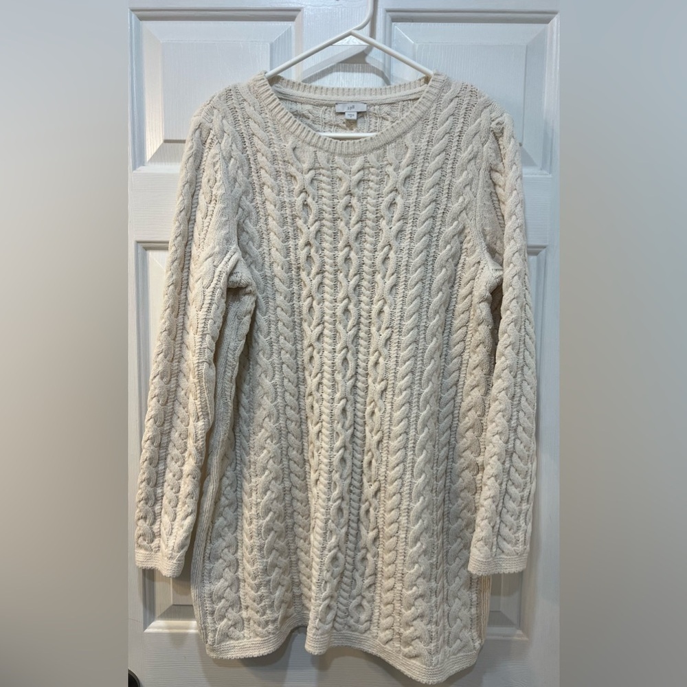 J Jill White Cable Knit Chenille Sweater M Neutral Lagenlook Coastal Fisherman